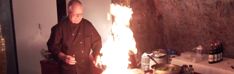VIDEO: Wine Cave Dinner guests have food flamed in front of them